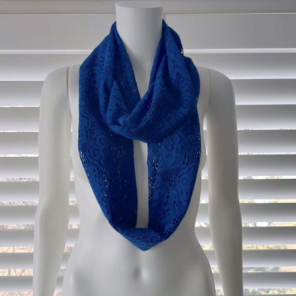 Women’s Cobalt Blue Lightweight Infinity Neck Scarf, Lace Design, Accessory